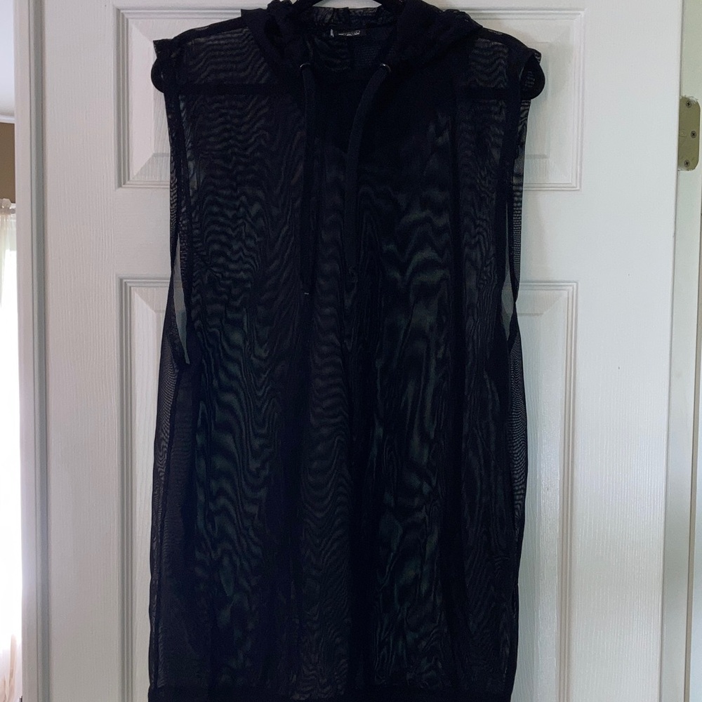 Black Mesh Sleeveless Hoodie